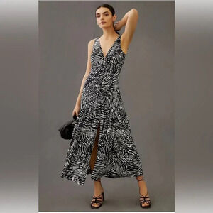 NEW Anthropologie V-Neck Ruched Front Maxi Dress